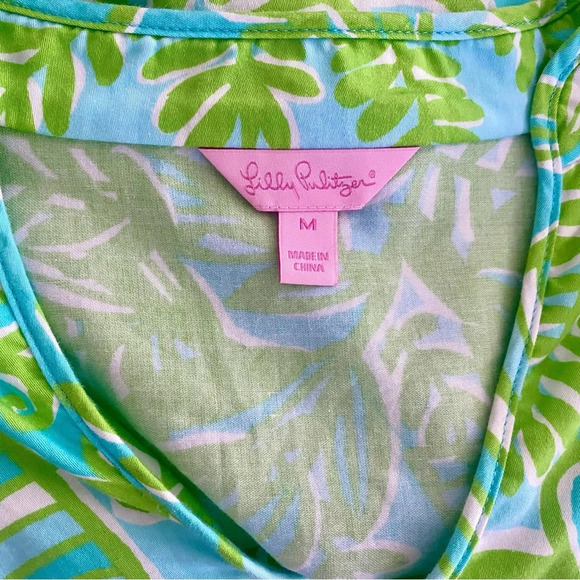 Lillly Pulitzer Tunic Ciara Leaf Print Green Blue Cotton Size M - Picture 4 of 4